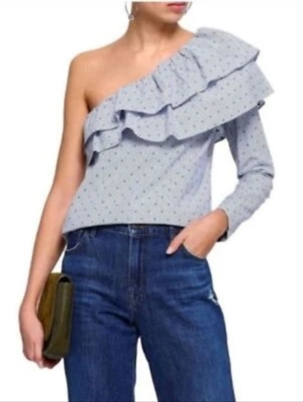 MAJE • Lelina Ruffled One-Shoulder Top in Blue